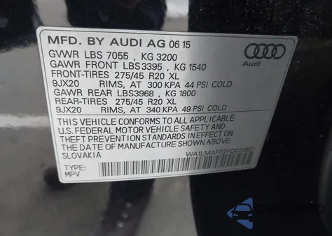 2015 Audi Q7 3.0 Tdi Premium из США, поврежденный, VIN WA1LMAFE2FD031921